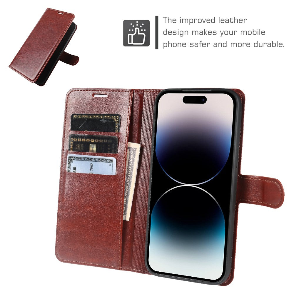 For iPhone 14 Pro Max Wallet Case Crazy Horse Texture Leather Flip Phone Cover with Magnetic Closure