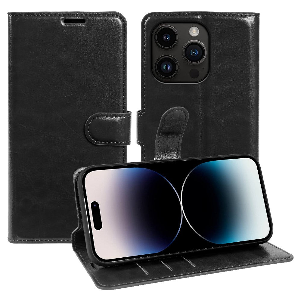 For iPhone 14 Pro Max Wallet Case Crazy Horse Texture Leather Flip Phone Cover with Magnetic Closure