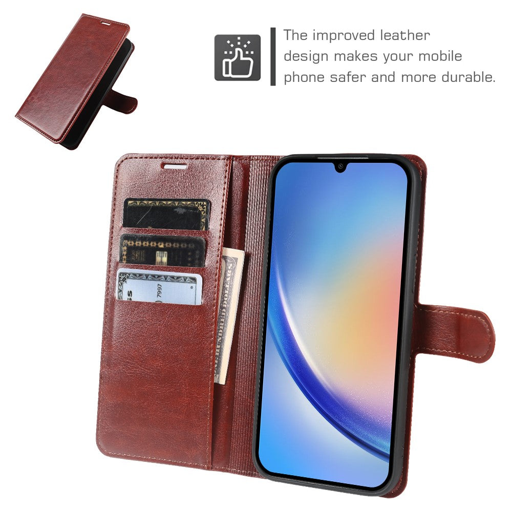 For Samsung Galaxy A34 5G Wallet Case Crazy Horse Texture Leather Flip Phone Cover with Magnetic Closure