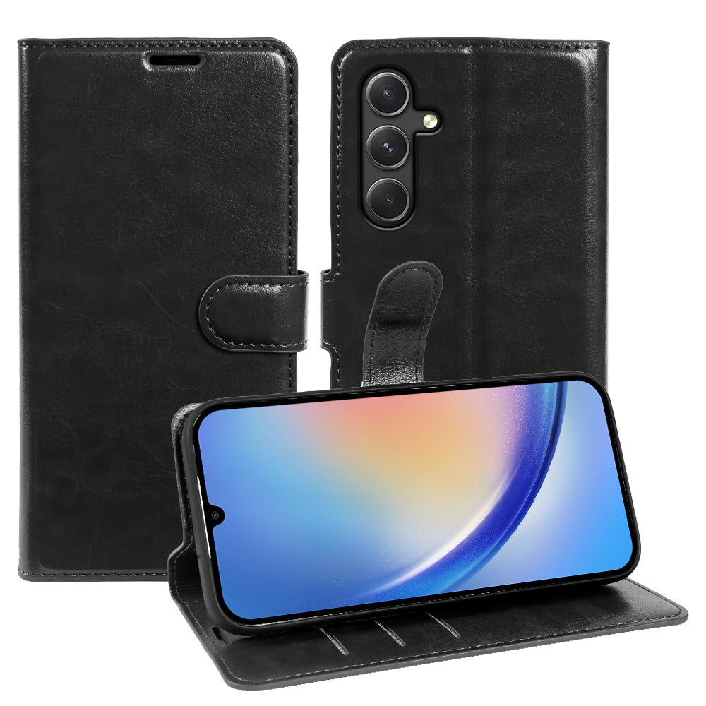 For Samsung Galaxy A34 5G Wallet Case Crazy Horse Texture Leather Flip Phone Cover with Magnetic Closure