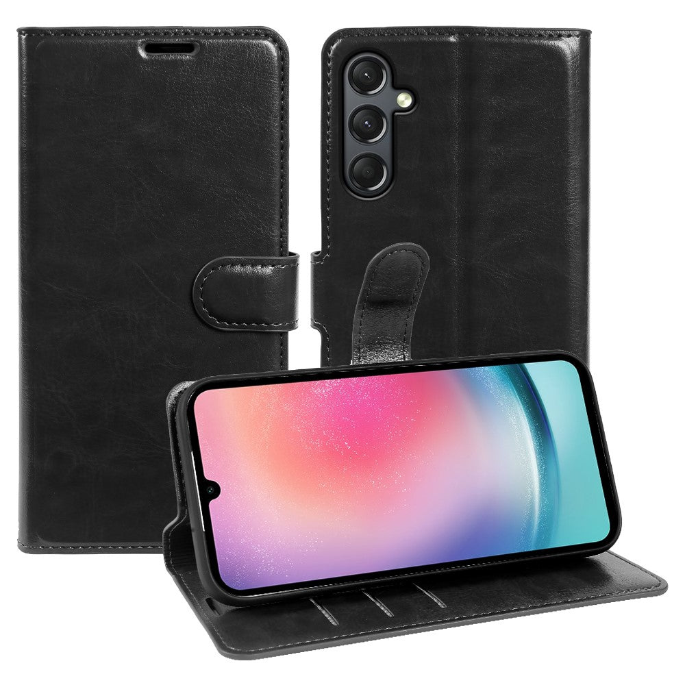 For Samsung Galaxy A24 5G Wallet Case Crazy Horse Texture Leather Flip Phone Cover with Magnetic Closure