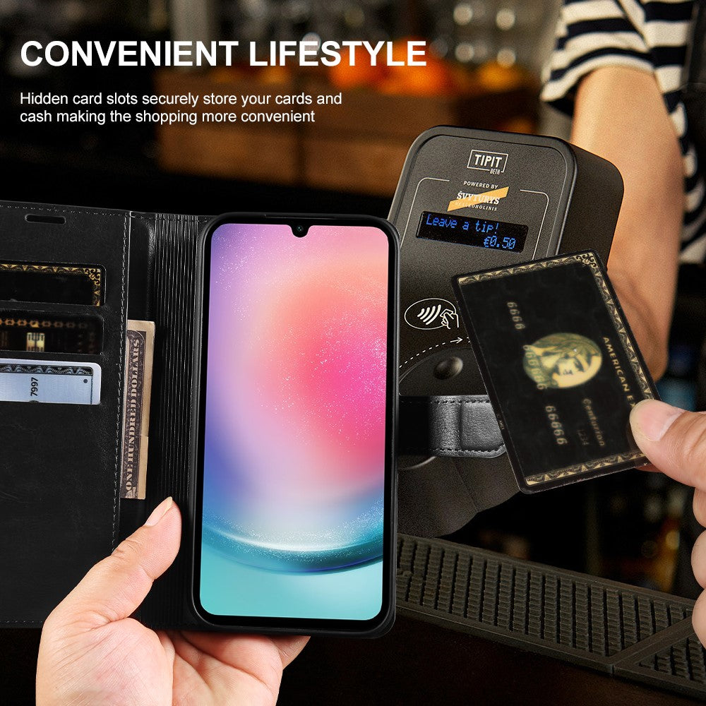 For Samsung Galaxy A24 5G Wallet Case Crazy Horse Texture Leather Flip Phone Cover with Magnetic Closure