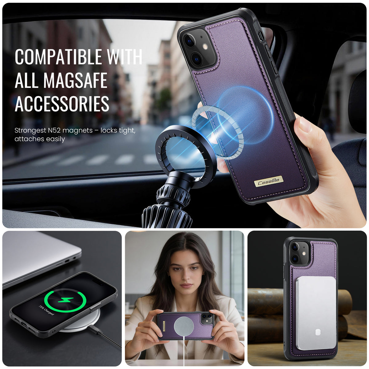CASEME for iPhone 12  / 12 Pro C69 Series Magnetic Case Leather Coated TPU Phone Cover