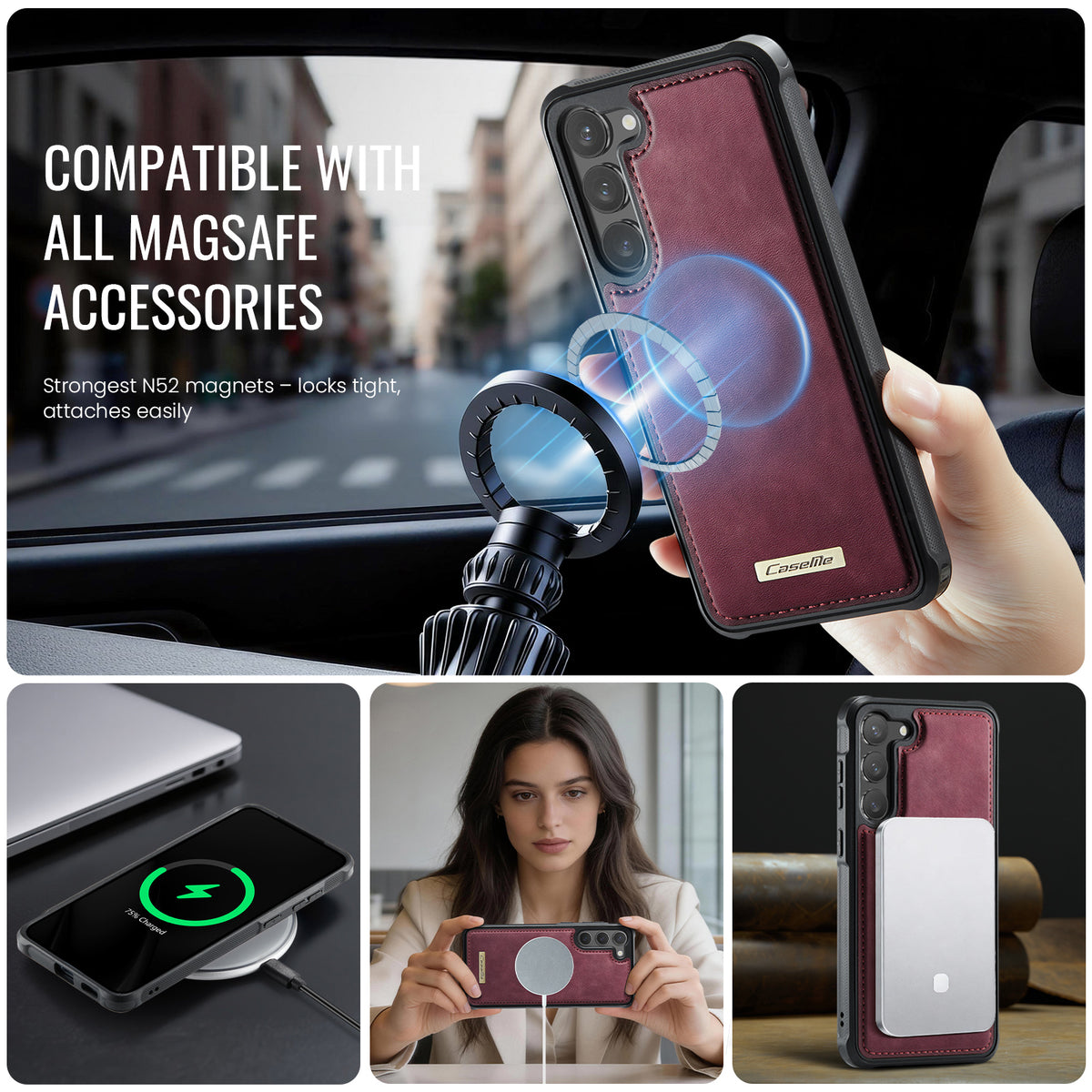CaseMe til Samsung Galaxy S23 C69-serien Magnetisk Cover Læderbelagt TPU Telefoncover