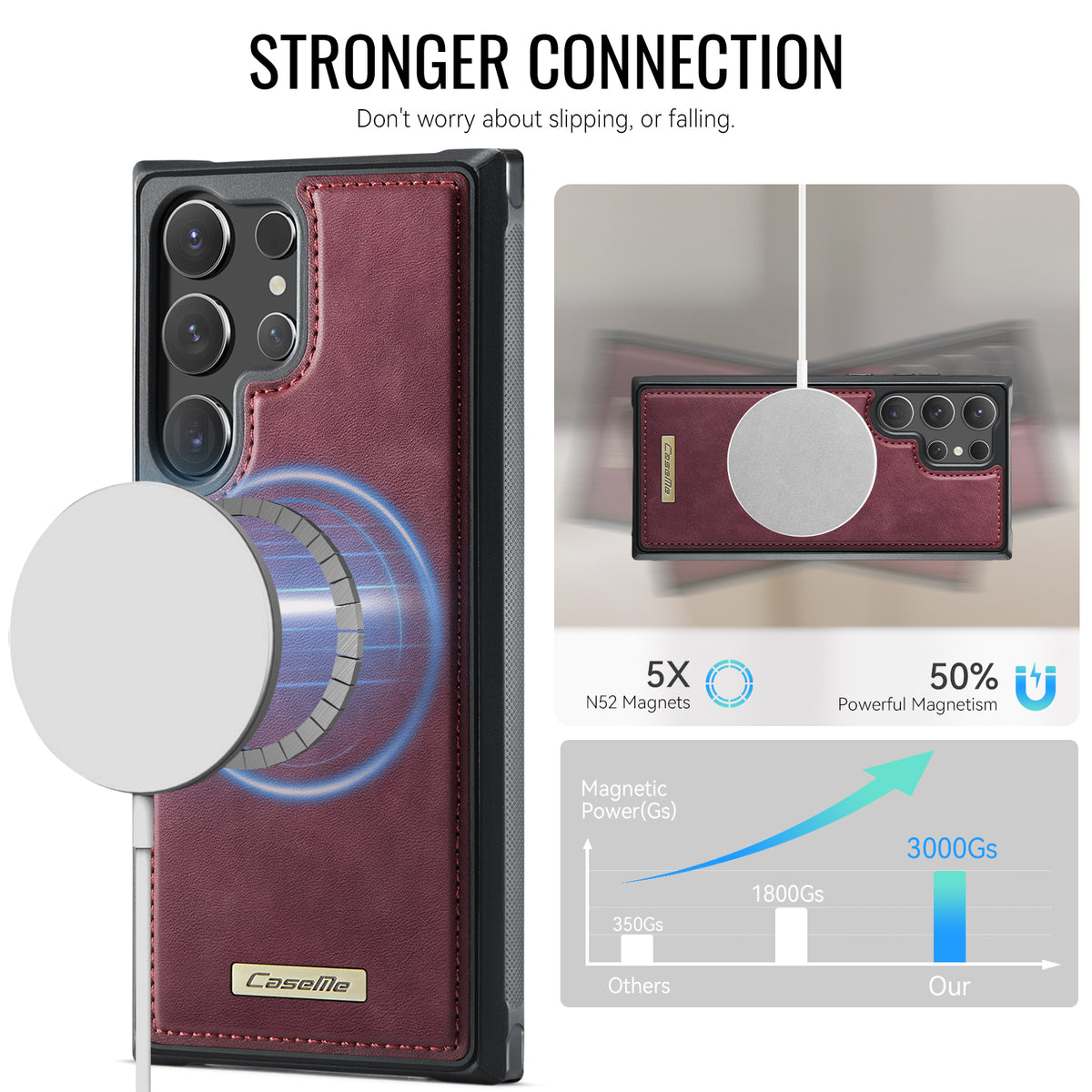 CaseMe magnetisk cover i C69-serien til Samsung Galaxy S23 Ultra, TPU-mobilcover med læderbelægning