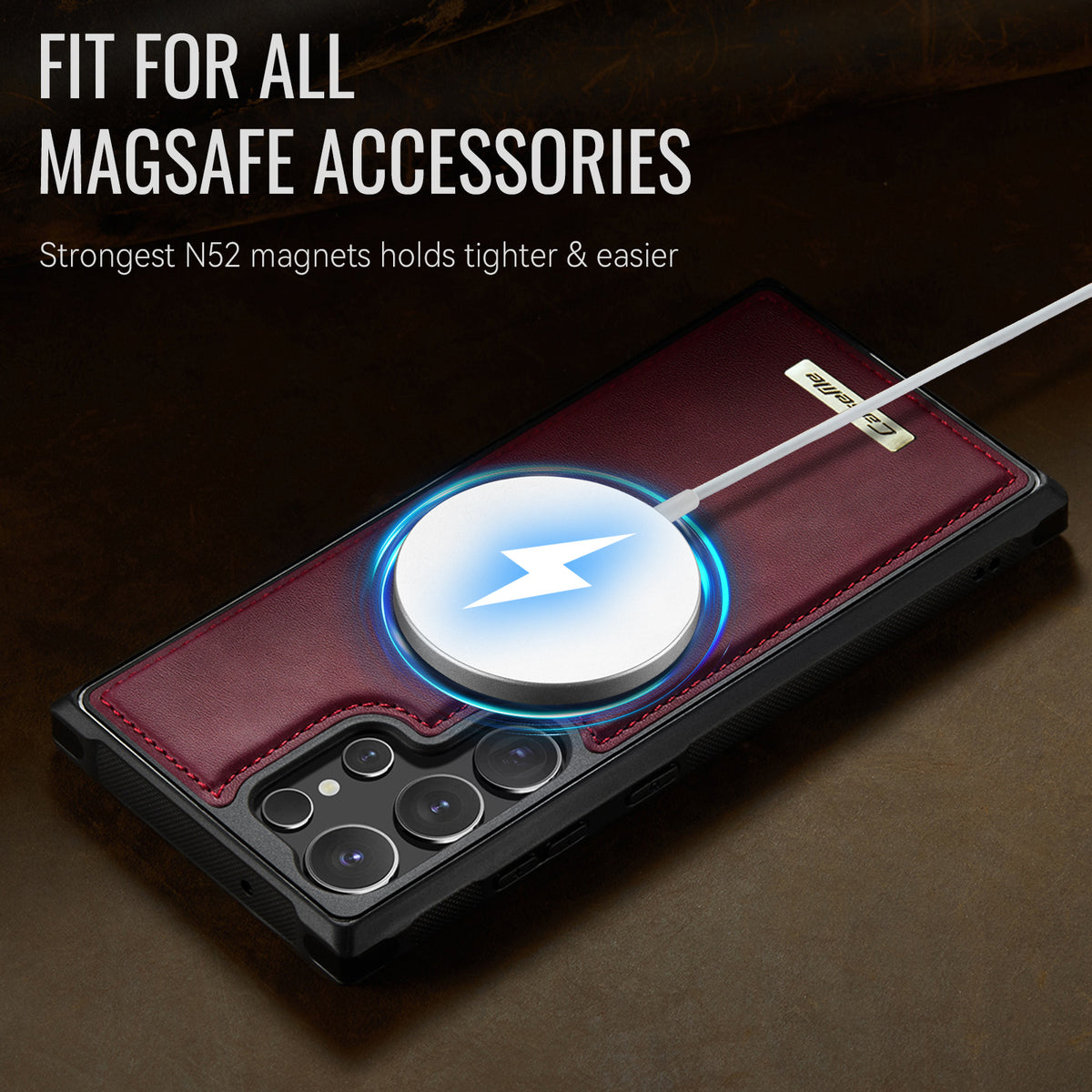 CaseMe magnetisk cover i C69-serien til Samsung Galaxy S23 Ultra, TPU-mobilcover med læderbelægning