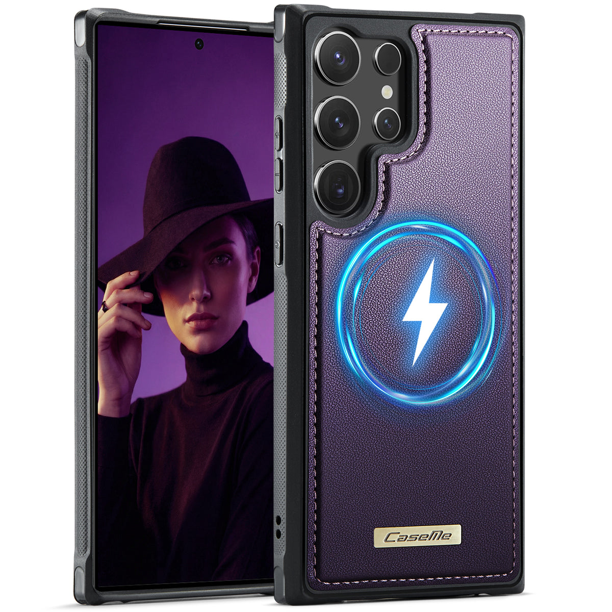 CaseMe magnetisk cover i C69-serien til Samsung Galaxy S23 Ultra, TPU-mobilcover med læderbelægning