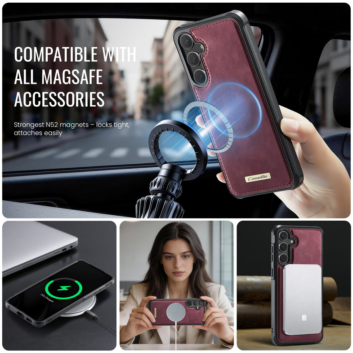 CaseMe til Samsung Galaxy S23 FE C69-serien Magnetisk etui Læderbelagt TPU telefoncover