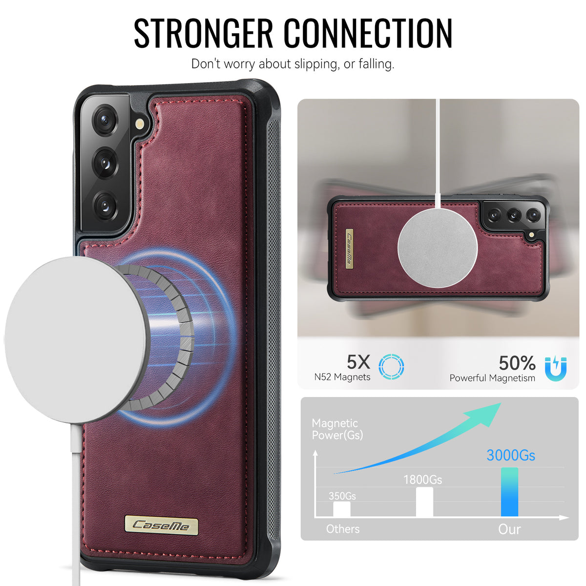 CaseMe för Samsung Galaxy S22+ 5G C69-serien magnetiskt skal läderbelagt TPU-mobilskal