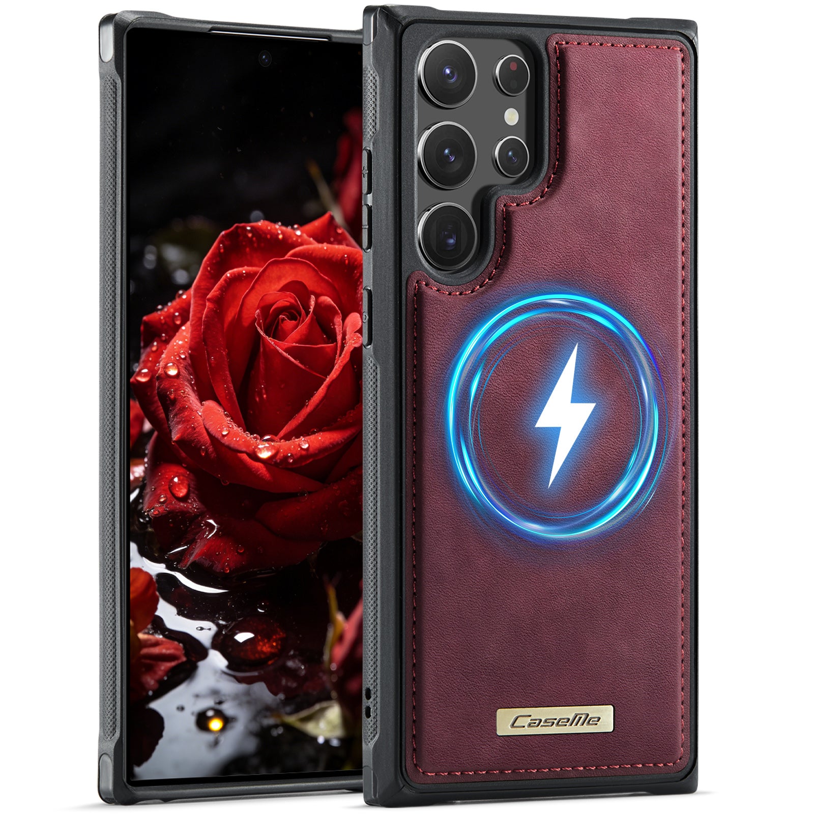 CaseMe For Samsung Galaxy S22 Ultra 5G C69 Series Magnetic Case Leather Coated TPU Phone Cover
