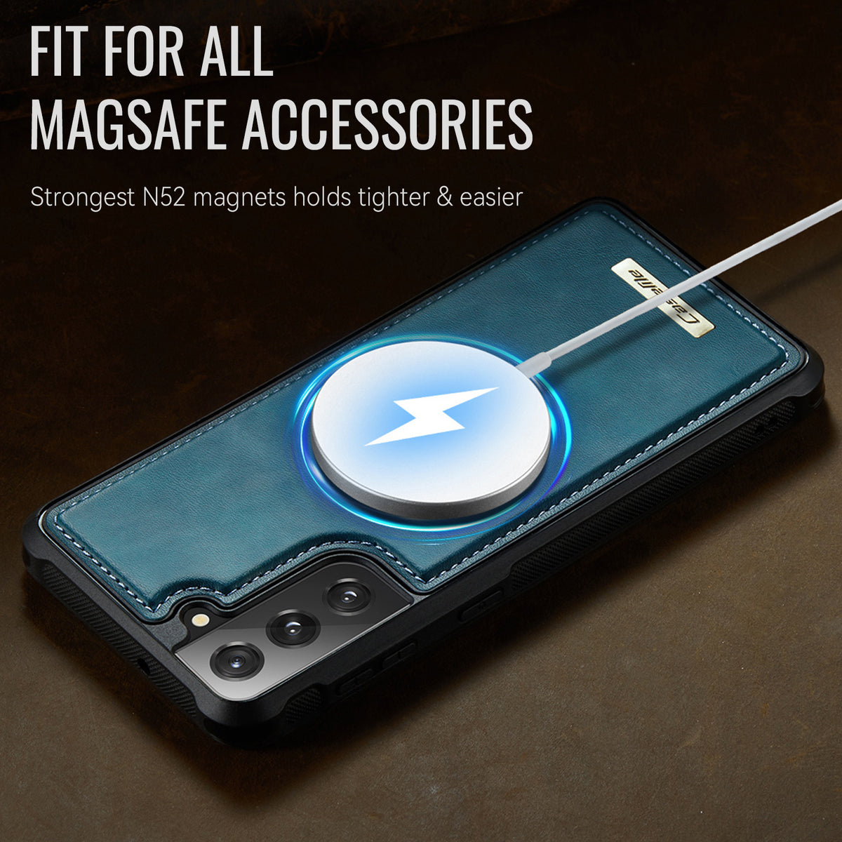 CaseMe til Samsung Galaxy S21 FE 5G C69-serien magnetisk cover TPU-telefoncover med læderbelægning