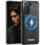 CaseMe til Samsung Galaxy S21 FE 5G C69-serien magnetisk cover TPU-telefoncover med læderbelægning