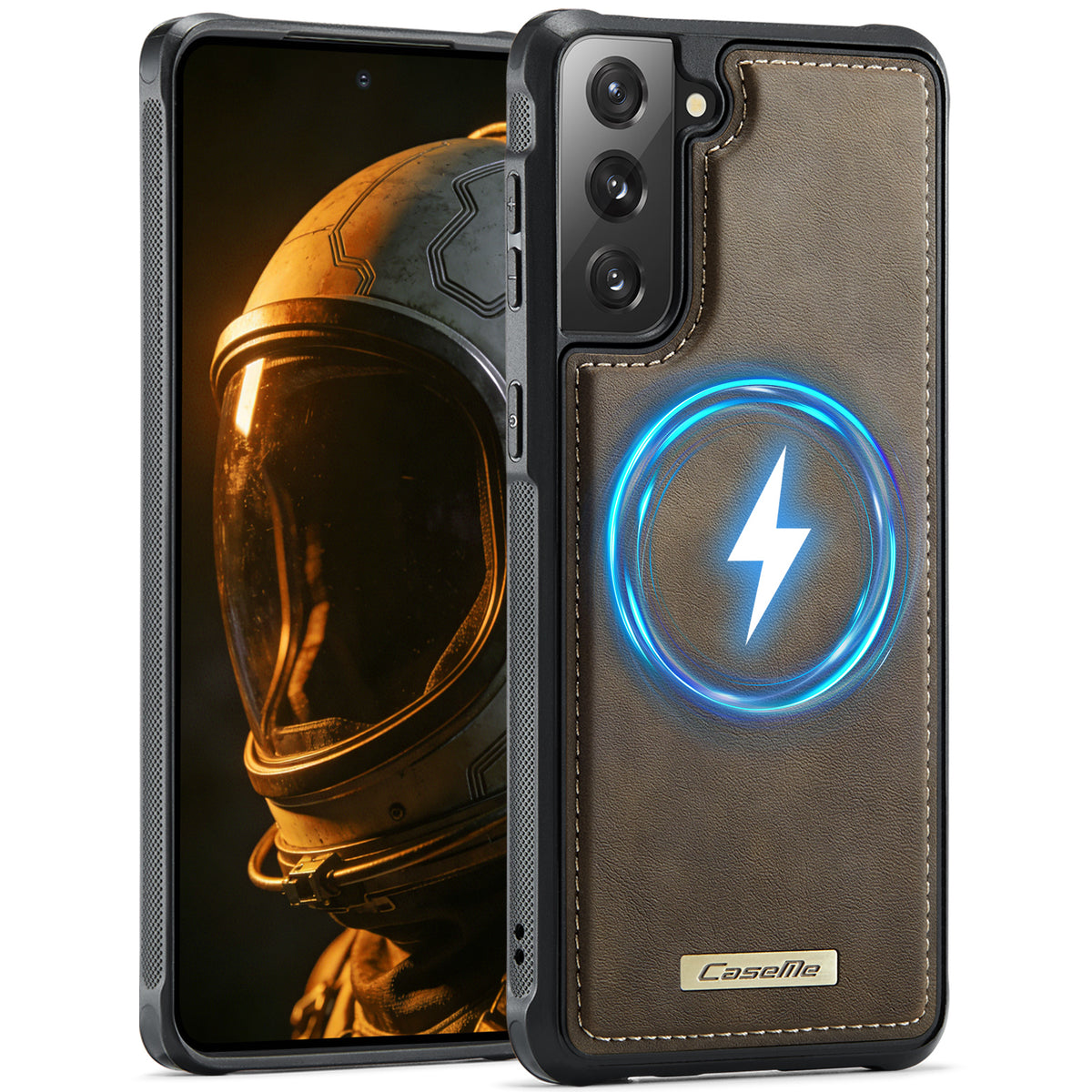 CaseMe til Samsung Galaxy S21 FE 5G C69-serien magnetisk cover TPU-telefoncover med læderbelægning