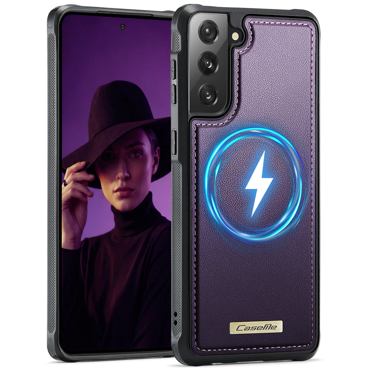 CaseMe til Samsung Galaxy S21 FE 5G C69-serien magnetisk cover TPU-telefoncover med læderbelægning
