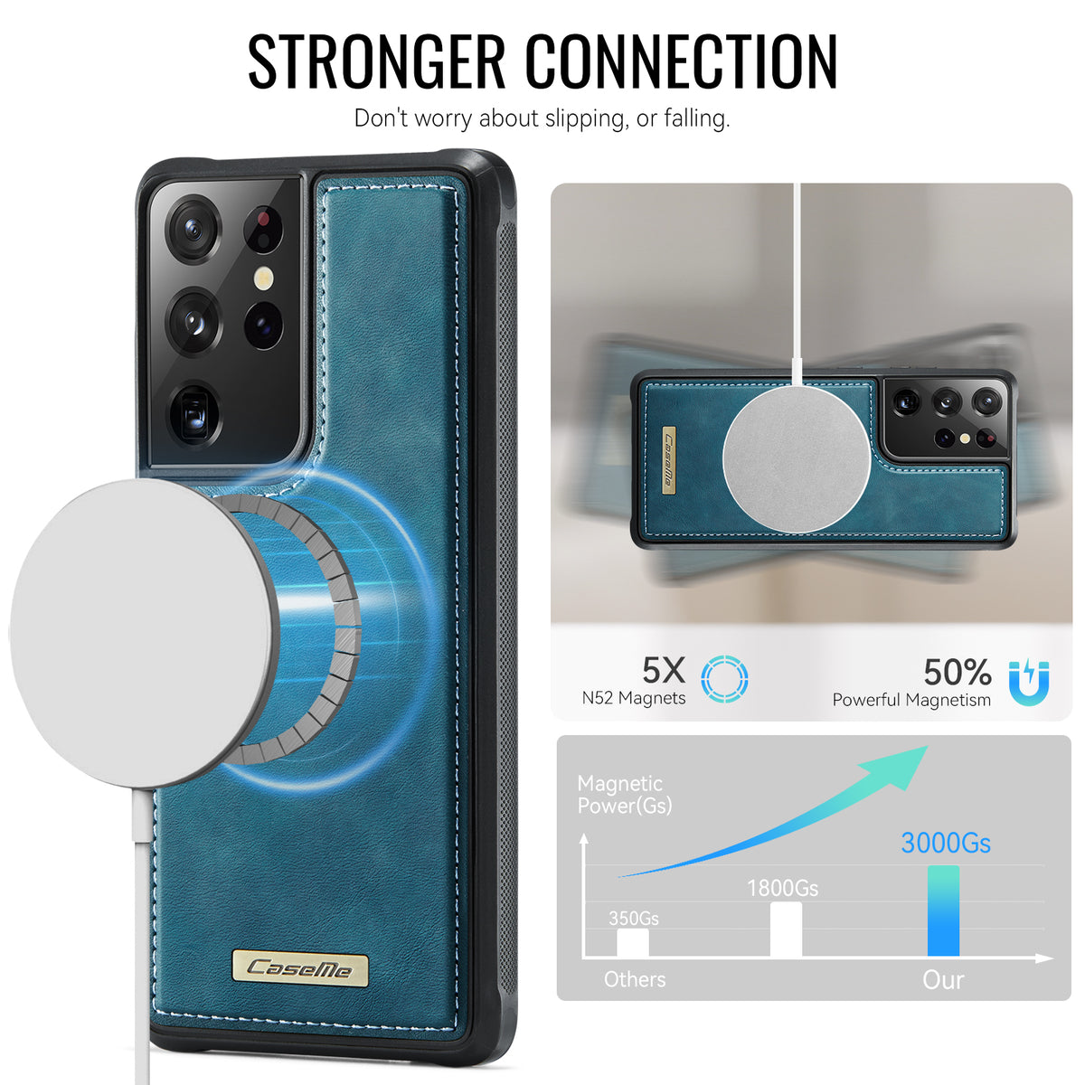 CaseMe For Samsung Galaxy S21 Ultra 5G C69 Series Magnetic Case Leather Coated TPU Phone Cover