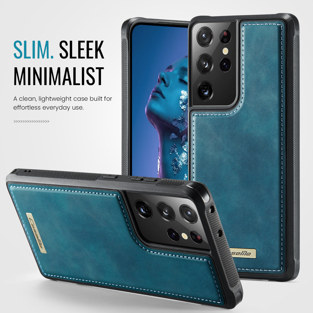 CaseMe til Samsung Galaxy S21 Ultra 5G C69-serien, magnetisk cover, TPU-mobilbeskyttelse med læderbeklædning