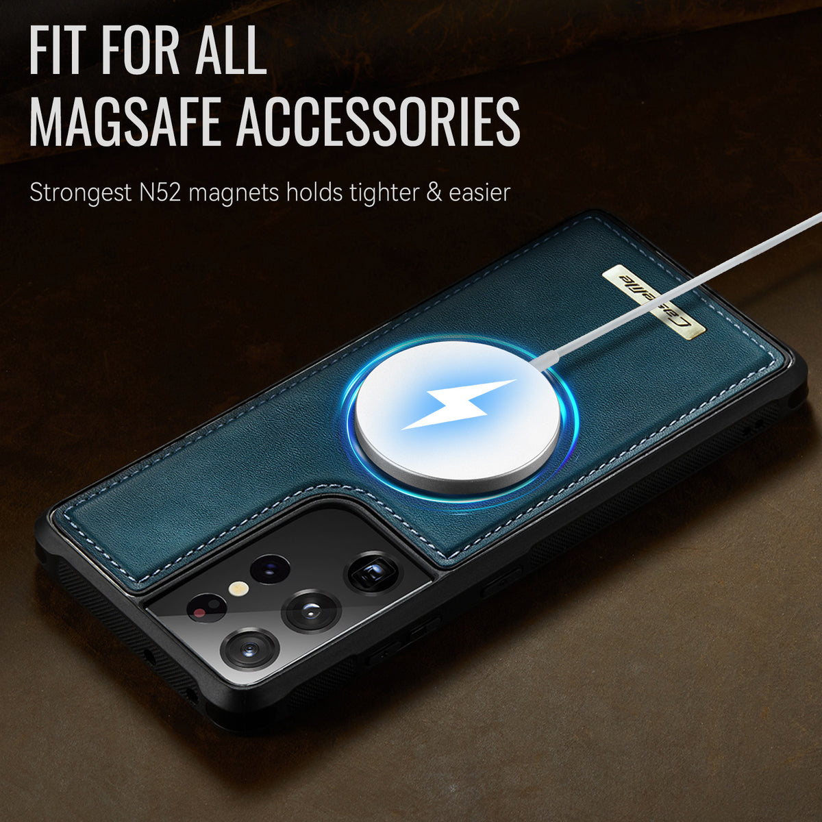 CaseMe til Samsung Galaxy S21 Ultra 5G C69-serien, magnetisk cover, TPU-mobilbeskyttelse med læderbeklædning