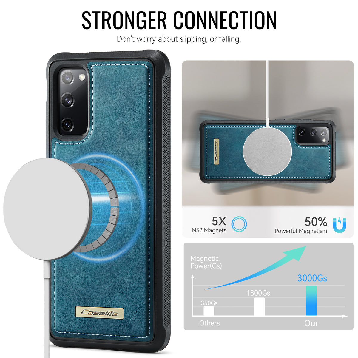 CaseMe For Samsung Galaxy S20 FE C69 Series Magnetic Case Leather Coated TPU Phone Cover