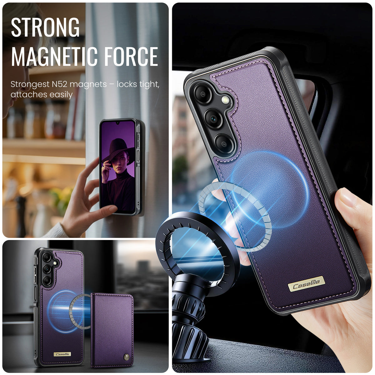 CaseMe For Samsung Galaxy M44 5G / Galaxy A14 5G C69 Series Magnetic Case Leather Coated TPU Phone Cover