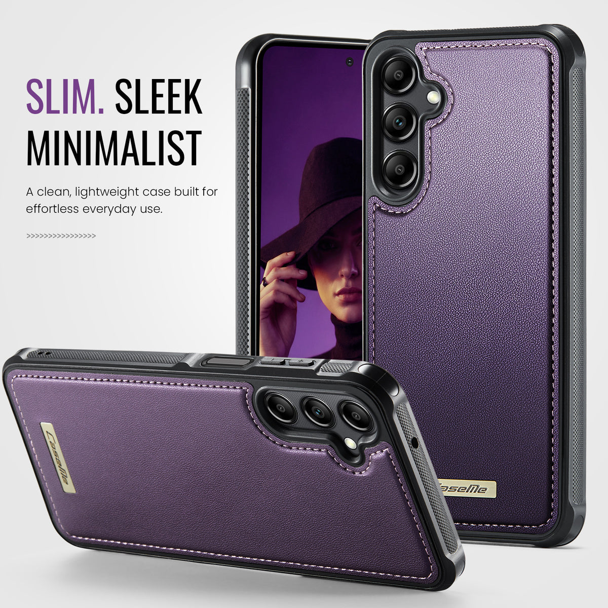 CaseMe For Samsung Galaxy M44 5G / Galaxy A14 5G C69 Series Magnetic Case Leather Coated TPU Phone Cover
