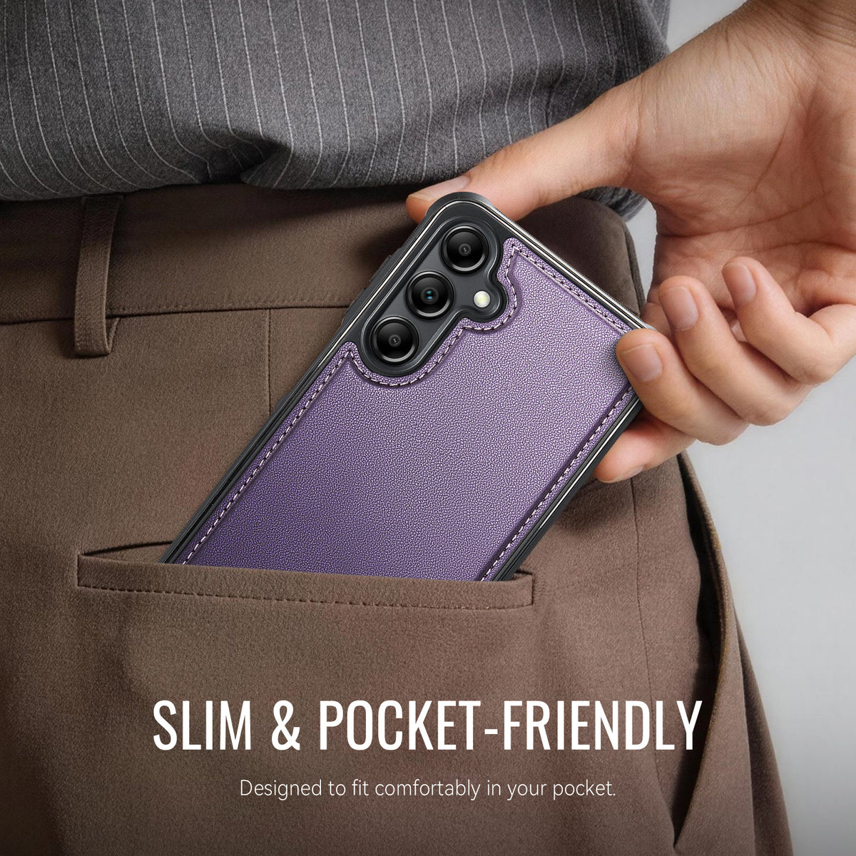 CaseMe For Samsung Galaxy M44 5G / Galaxy A14 5G C69 Series Magnetic Case Leather Coated TPU Phone Cover
