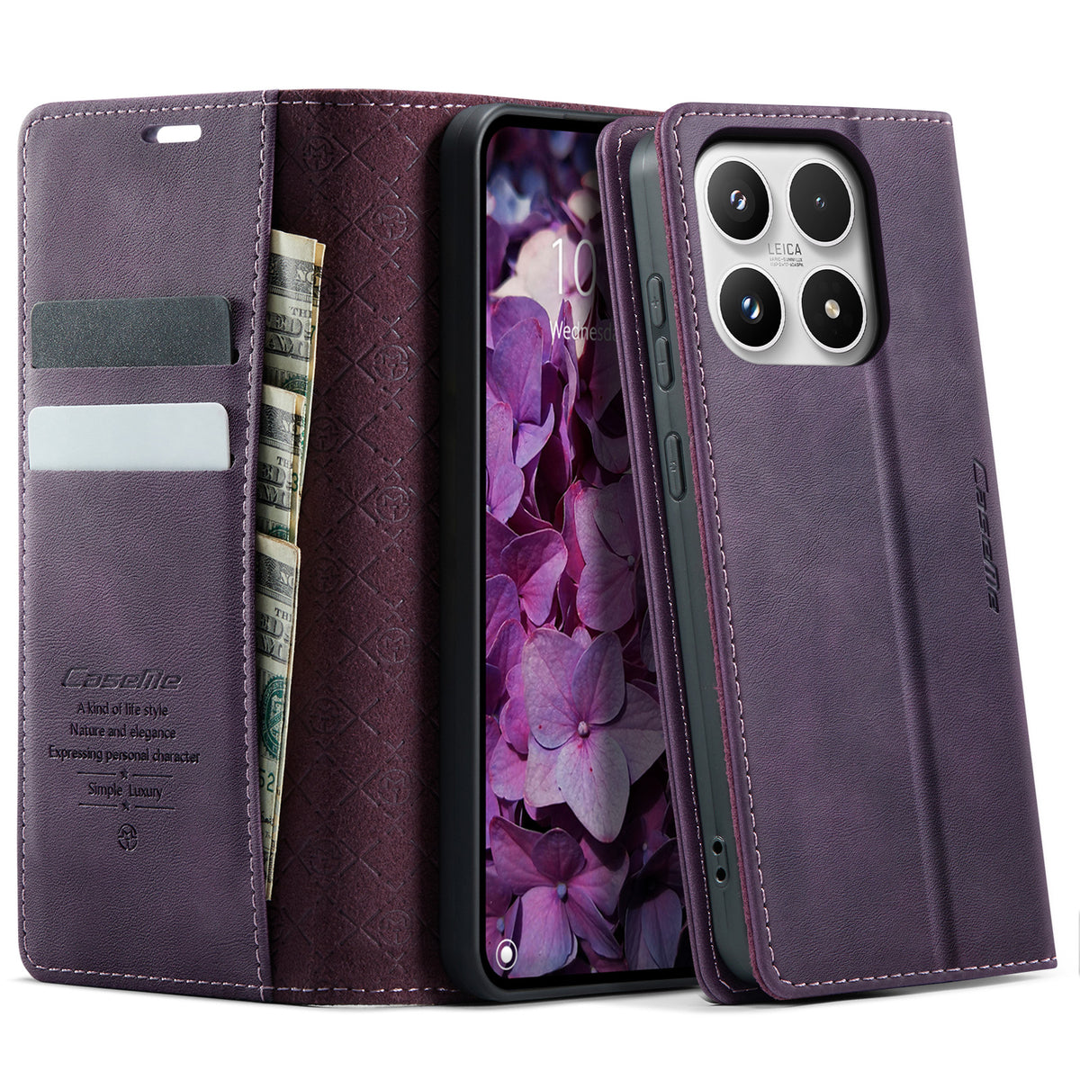 CaseMe For Xiaomi 17 Cover 033-serien RFID-blokerende pungestativ med kalveskindstekstur læder telefoncover