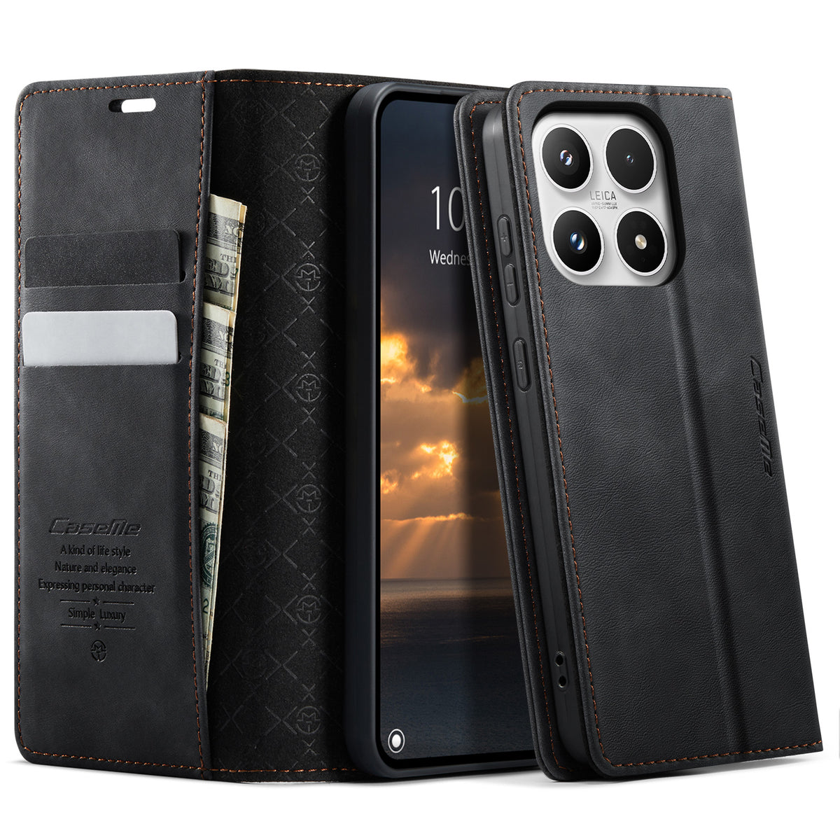 CaseMe For Xiaomi 17 Cover 033-serien RFID-blokerende pungestativ med kalveskindstekstur læder telefoncover