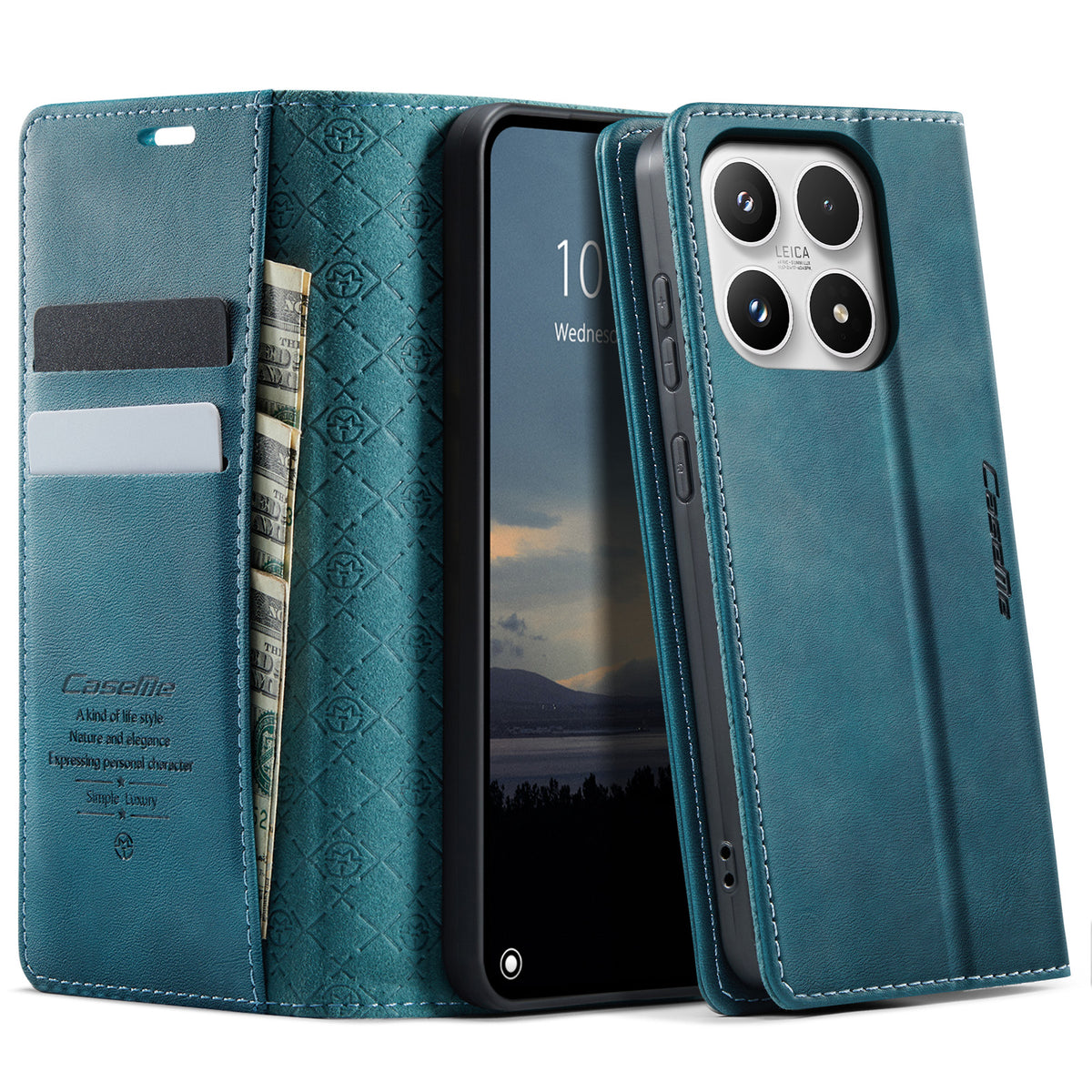 CaseMe For Xiaomi 17 Cover 033-serien RFID-blokerende pungestativ med kalveskindstekstur læder telefoncover