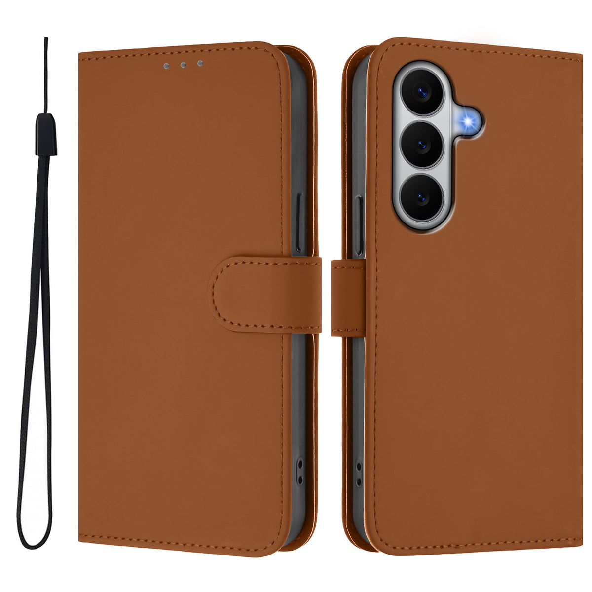 For Samsung Galaxy A27 5G Case Solid Color Wallet Leather Phone Cover with Strap