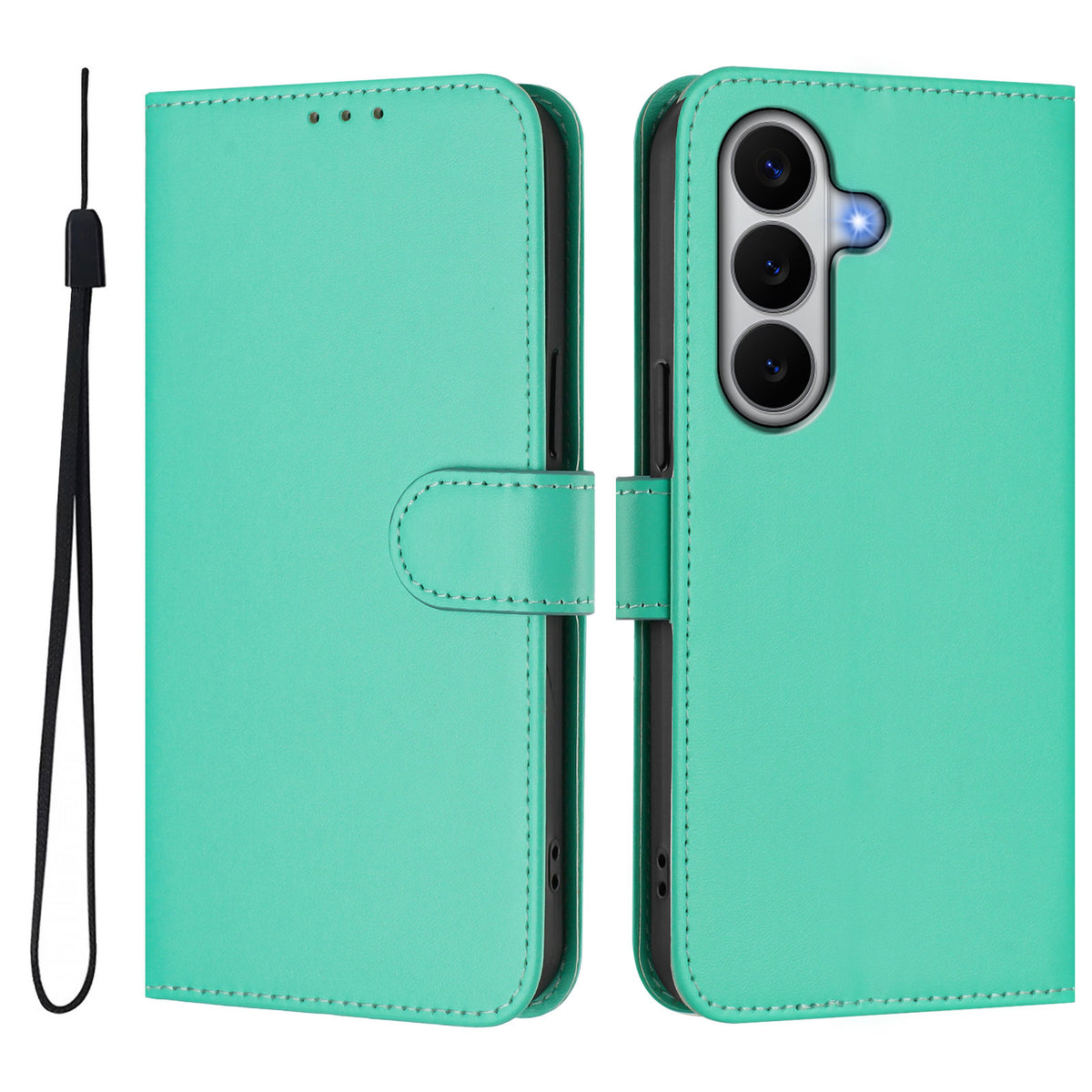 For Samsung Galaxy A27 5G Case Solid Color Wallet Leather Phone Cover with Strap