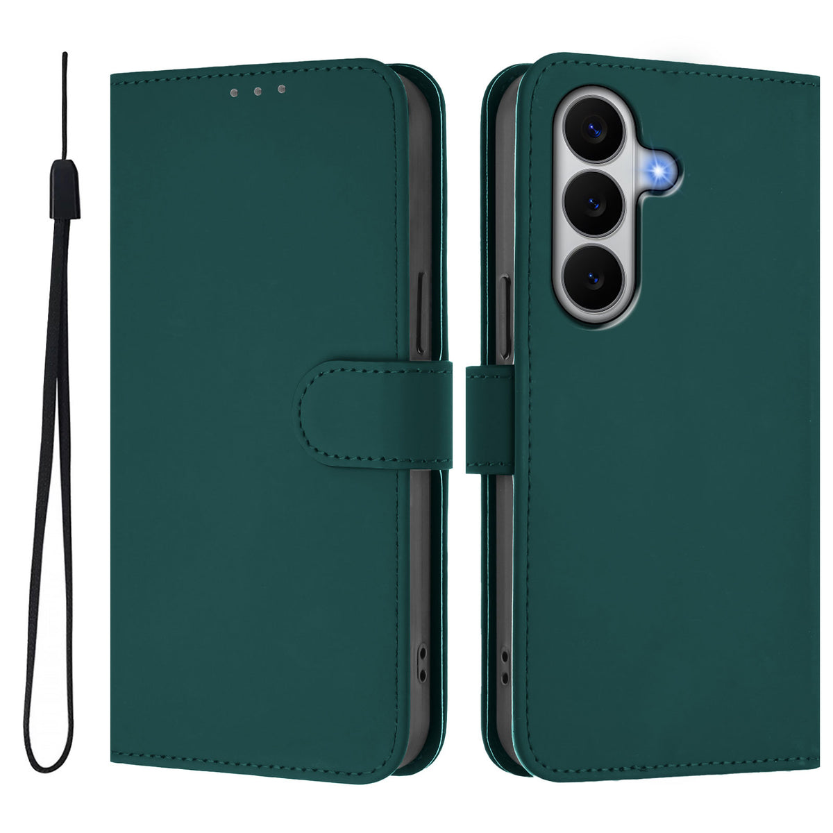 For Samsung Galaxy A27 5G Case Solid Color Wallet Leather Phone Cover with Strap