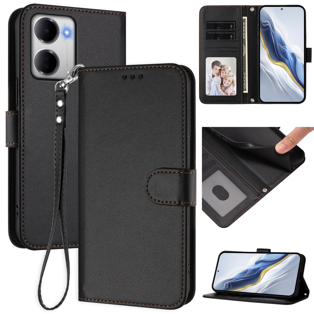 For Xiaomi Redmi 15a 5G Leather Case Wallet Stand Phone Cover with Wrist Strap