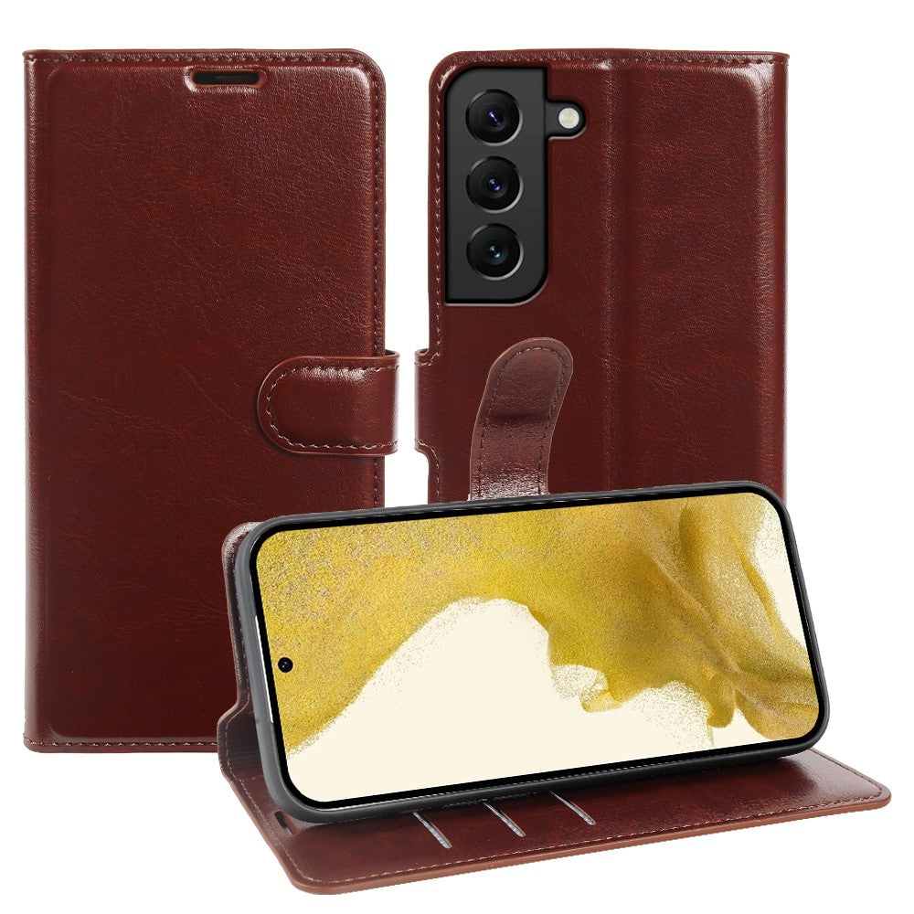 For Samsung Galaxy S22+ 5G Wallet Case Crazy Horse Texture Leather Flip Phone Cover with Magnetic Closure