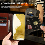 For Samsung Galaxy S22+ 5G Wallet Case Crazy Horse Texture Leather Flip Phone Cover with Magnetic Closure