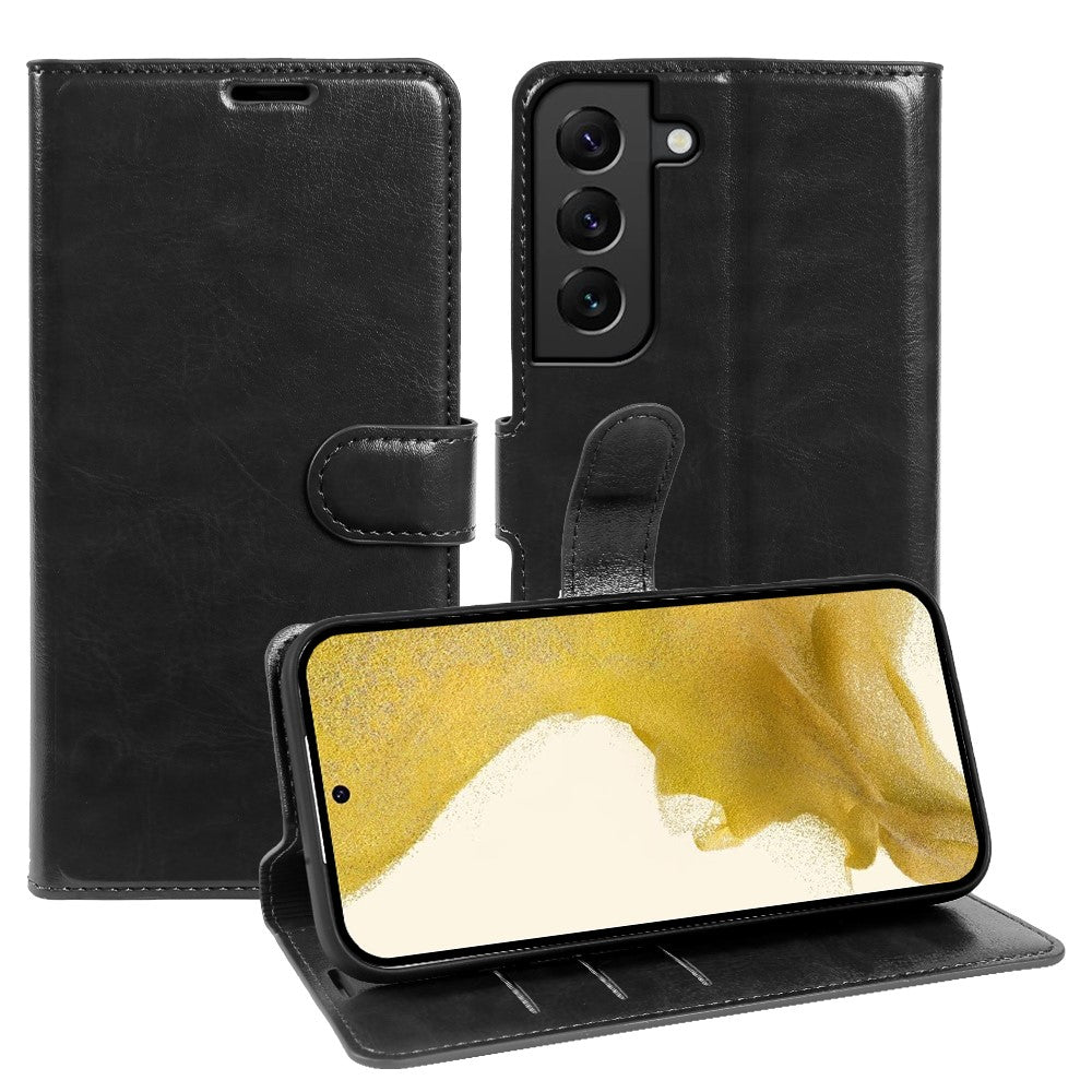 For Samsung Galaxy S22+ 5G Wallet Case Crazy Horse Texture Leather Flip Phone Cover with Magnetic Closure