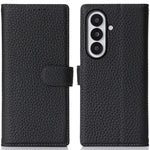 For Samsung Galaxy Z Fold7 5G Stand Case Litchi Texture Genuine Cow Leather Wallet Phone Cover RFID Blocking