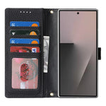 For Samsung Galaxy Z Fold7 5G Stand Case Litchi Texture Genuine Cow Leather Wallet Phone Cover RFID Blocking