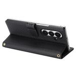 For Samsung Galaxy Z Fold7 5G Stand Case Litchi Texture Genuine Cow Leather Wallet Phone Cover RFID Blocking