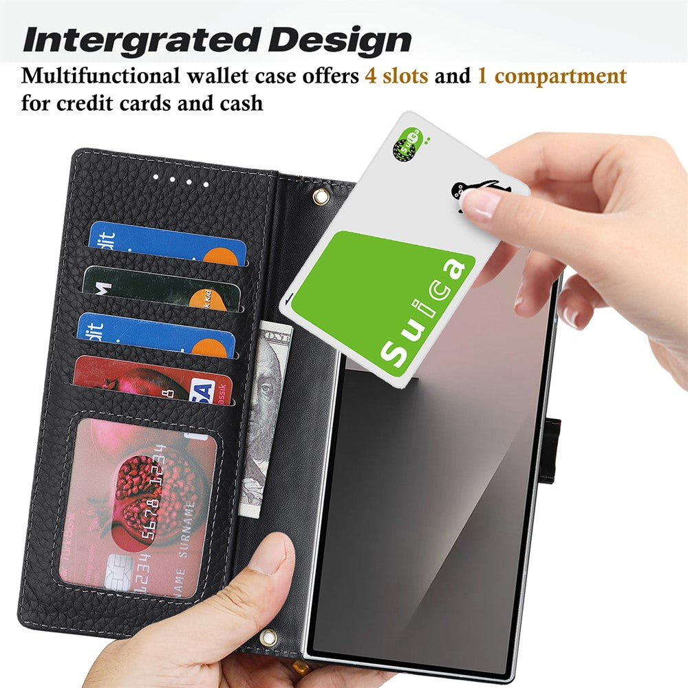 For Samsung Galaxy Z Fold7 5G Stand Case Litchi Texture Genuine Cow Leather Wallet Phone Cover RFID Blocking