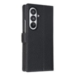 For Samsung Galaxy Z Fold7 5G Stand Case Litchi Texture Genuine Cow Leather Wallet Phone Cover RFID Blocking