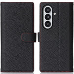 For Samsung Galaxy Z Fold7 5G Stand Case Litchi Texture Genuine Cow Leather Wallet Phone Cover RFID Blocking