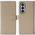 For Samsung Galaxy Z Fold7 5G Stand Case Litchi Texture Genuine Cow Leather Wallet Phone Cover RFID Blocking