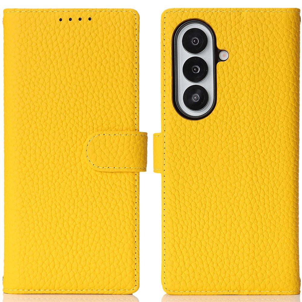 For Samsung Galaxy Z Fold7 5G Stand Case Litchi Texture Genuine Cow Leather Wallet Phone Cover RFID Blocking