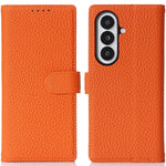 For Samsung Galaxy Z Fold7 5G Stand Case Litchi Texture Genuine Cow Leather Wallet Phone Cover RFID Blocking