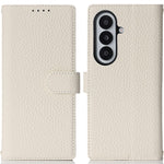 For Samsung Galaxy Z Fold7 5G Stand Case Litchi Texture Genuine Cow Leather Wallet Phone Cover RFID Blocking