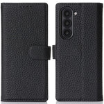 Til Samsung Galaxy Z Fold6 5G Stand-etui Litchi-tekstur Ægte koskind-pung-telefoncover RFID-blokerende