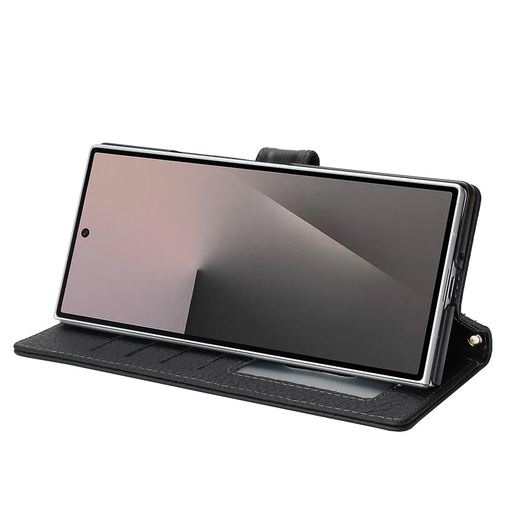 Til Samsung Galaxy Z Fold6 5G Stand-etui Litchi-tekstur Ægte koskind-pung-telefoncover RFID-blokerende