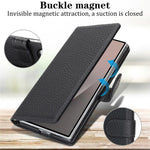 Til Samsung Galaxy Z Fold6 5G Stand-etui Litchi-tekstur Ægte koskind-pung-telefoncover RFID-blokerende