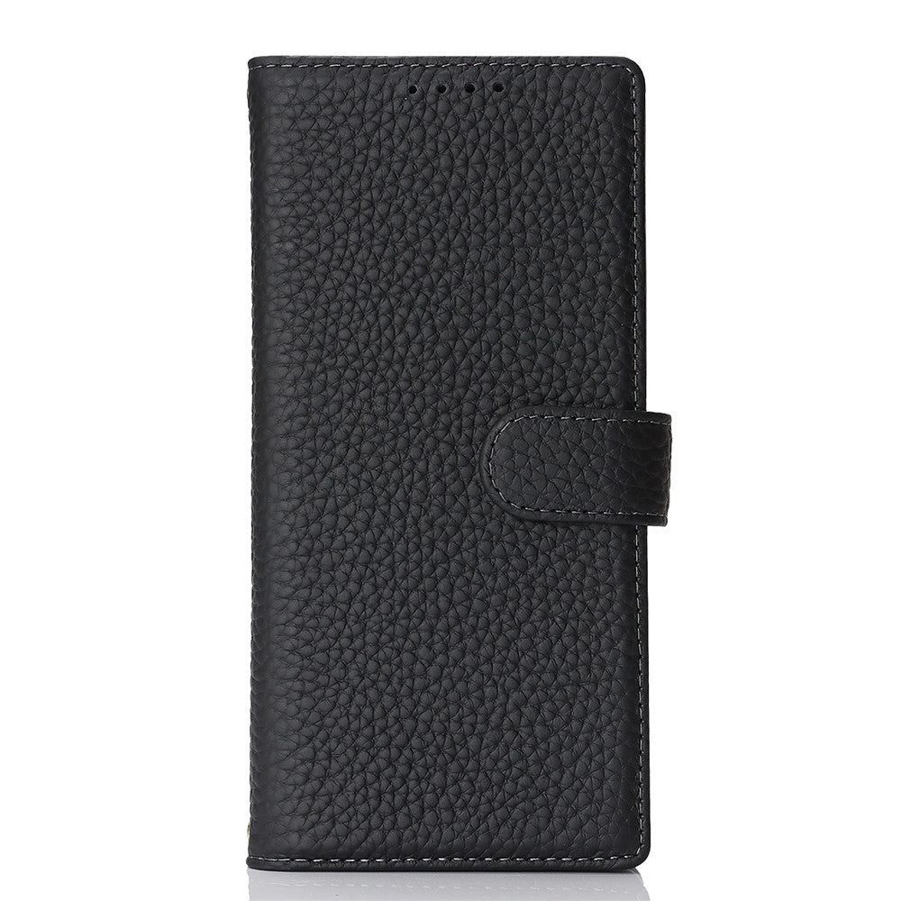 Til Samsung Galaxy Z Fold6 5G Stand-etui Litchi-tekstur Ægte koskind-pung-telefoncover RFID-blokerende