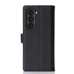 Til Samsung Galaxy Z Fold6 5G Stand-etui Litchi-tekstur Ægte koskind-pung-telefoncover RFID-blokerende